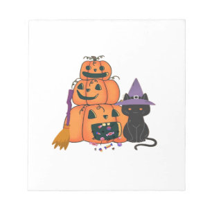Bloc-note Empilement de citrouilles d'Halloween avec chat no