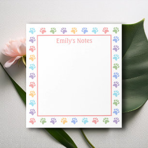 Bloc-note Empreintes de pattes d'animaux pastel colorées et 