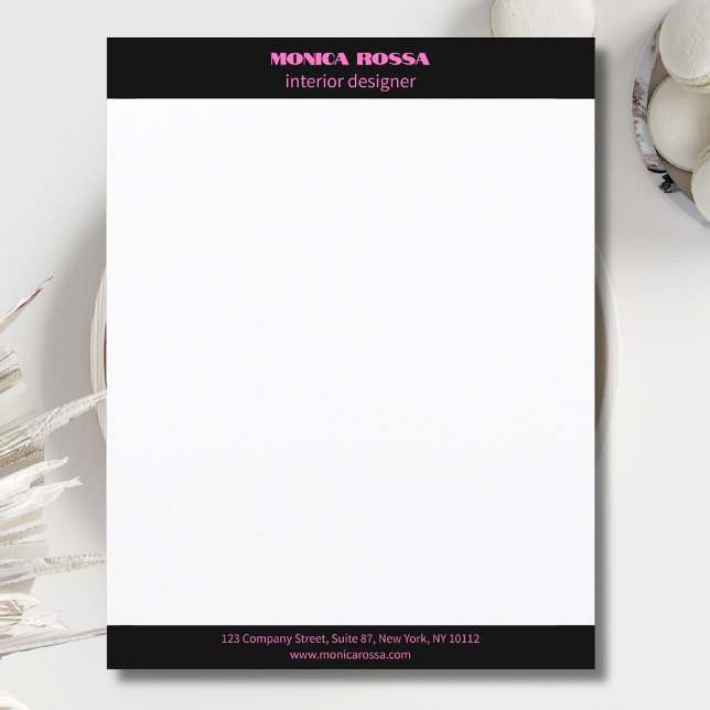 Bloc-note En-tête de lettre rose néon moderne simple profess (Créateur téléchargé)