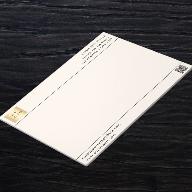 Bloc-note En-tête du logo de l'entreprise en code QR beige c (Créateur téléchargé)