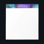 Bloc-note Encre d'alcool turquoise et violette Liquide Art A<br><div class="desc">Ce design a été accentué par un morceau d'art abstrait original au sommet. La forme d'art fluide - dans les tons turquoises et violets - rappelle un peu l'aquarelle abstraite, bien que l'effet soit obtenu par l'utilisation d'"encre d'alcool". Utilisez le champ modèle pour ajouter votre nom et si vous préférez...</div>