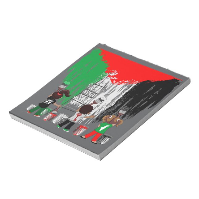 Bloc-note Enfants de Gaza peignant le drapeau de la Palestin (Tourné)