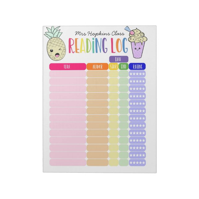 Bloc-note Enfants Lecture log homeschool lecture log, ananas (Tourné)