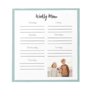 Bloc-note Enfants Photo du menu quotidien Planneur