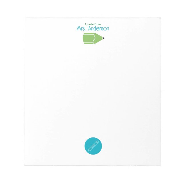 Bloc-note Enseignant de maternelle au crayon bleu et vert si (Devant)