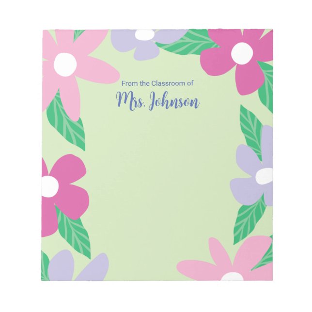 Bloc-note Enseignant Fleurs Personnalisé (Devant)