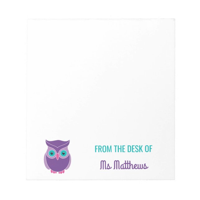 Bloc-note Enseignant Personnalisé Cute Purple Owl Du Bureau (Devant)