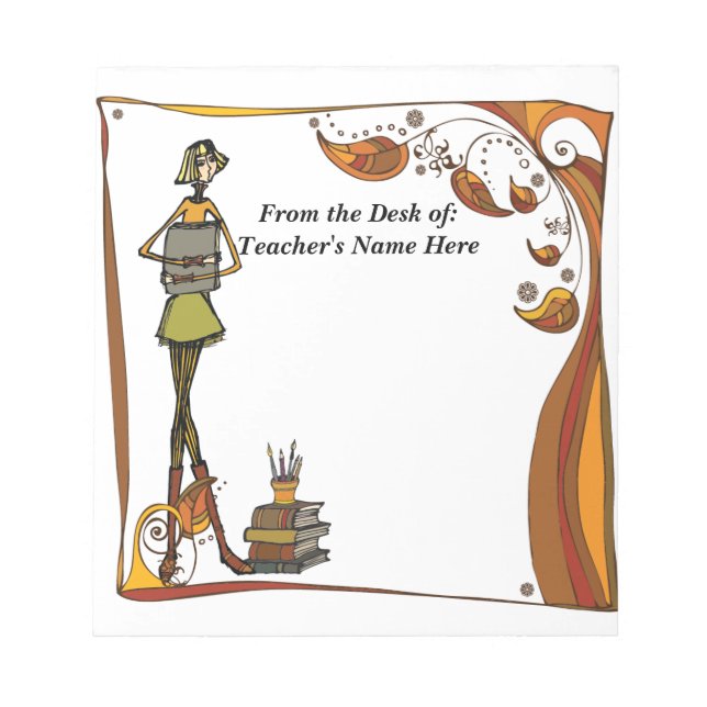 Bloc-note Enseignant rétro stylisé du bureau de NOM ICI (Devant)