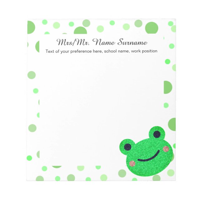 Bloc-note Enseignant vert du Motif de point de grenouille (Devant)
