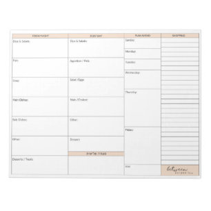 Bloc-note Entre le plan de menu de Shabbos de Carpools