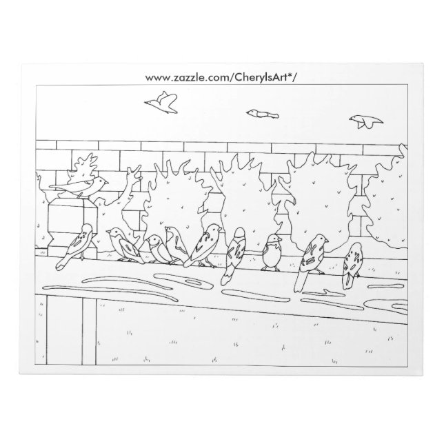 Bloc-note Éperons Oiseaux assis sur la ligne de chemin de fe (Devant)