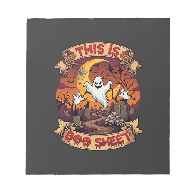 Bloc-note Est Boo Sheet Halloween Fantôme Cimetière Citrouil (Devant)