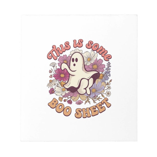 Bloc-note Est-ce que Some Boo Sheet Ghost Retro Flowers_1 (Devant)