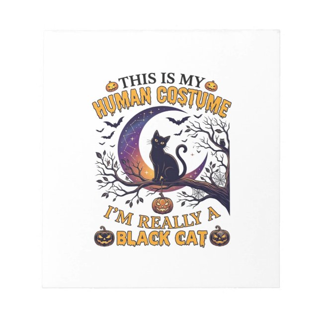 Bloc-note Est Costume Humain Chat Noir Halloween Lune_1 (Devant)