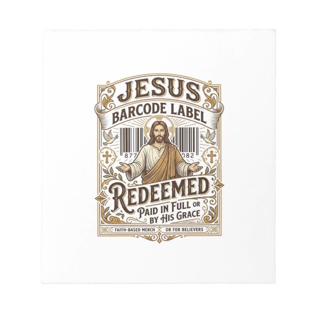 Bloc-note Étiquette de code-barres Jésus Rachetée Jésus Code (Devant)