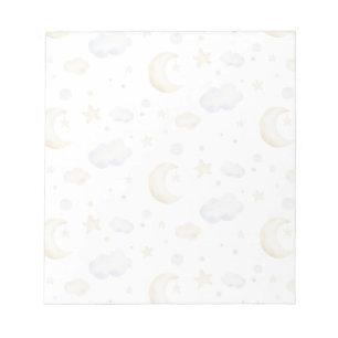 Bloc-note Etoiles de lune d'aquarelle et Motif de nuage
