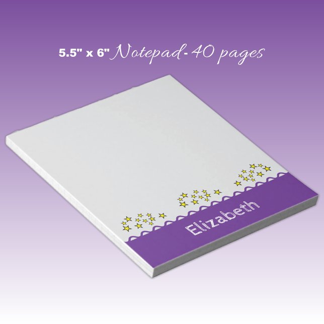 Bloc-note Étoiles de nom personnalisé violet pour enfants (Créateur téléchargé)