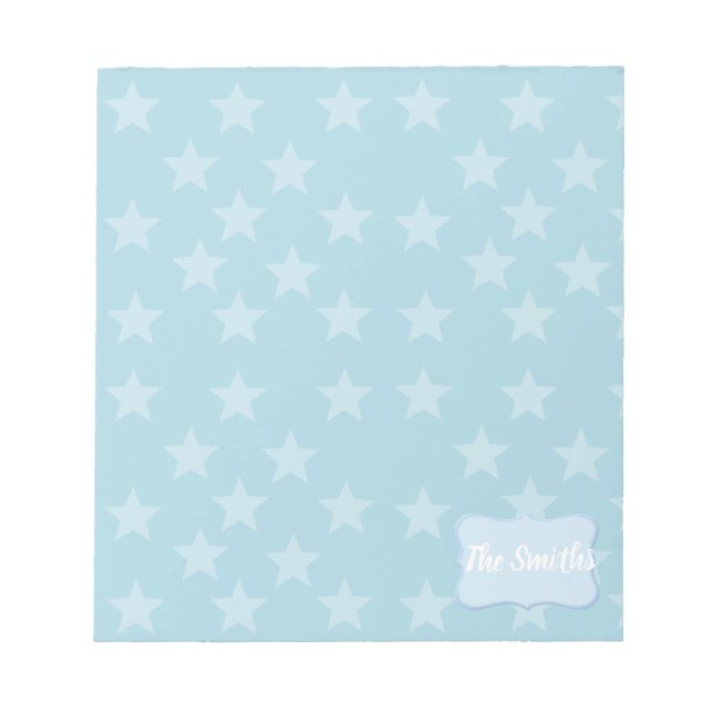 Bloc-note Étoiles sur Monogramme bleu ou nom personnalisé (Devant)