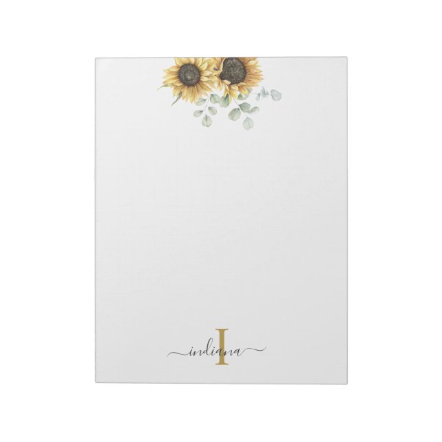 Bloc-note Eucalyptus Tournesol Floral Monogramme Élégant (Tourné)