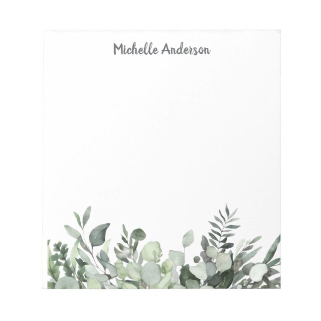 Bloc-note Eucalyptus verdoyant aquarelle personnalisé (Devant)