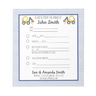 Bloc-note Excavateur Construction School Note Excusez 1 enfa