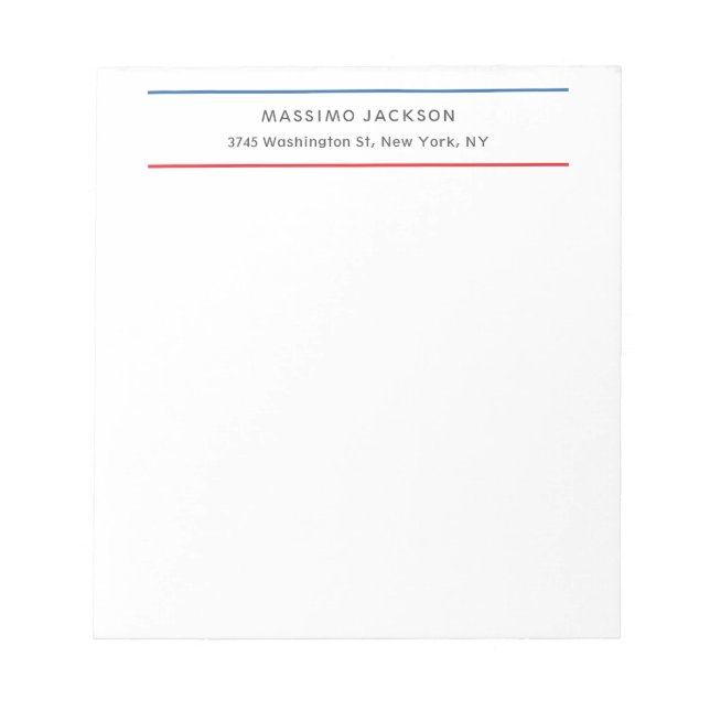 Bloc-note Exclusif Personnel Moderne Bleu Rouge Blanc (Devant)