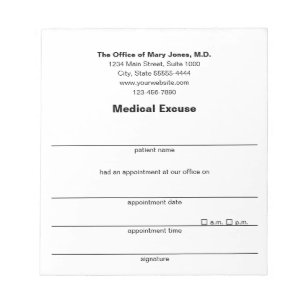 Bloc-note Excusez Médicale note du médecin Modèle noir blanc