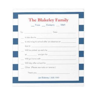 Bloc-note Excusez-moi à l'école, Bleu