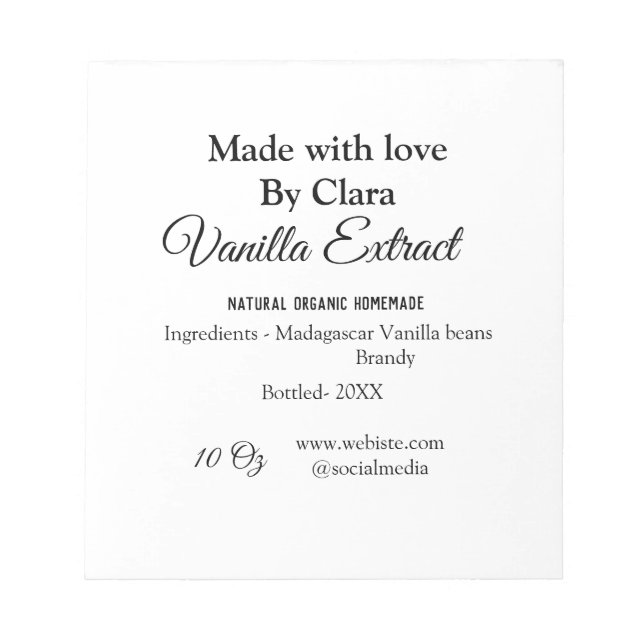 Bloc-note Extrait de vanille fait maison ajouter des ingrédi (Devant)