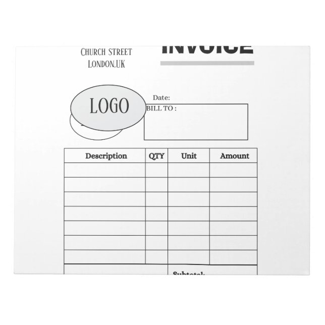 Bloc-note Facture commerciale personnalisée professionnelle (Devant)