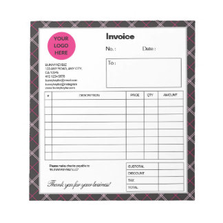 Bloc-note Facture de magasin d'entreprise Black Pink Plaid C