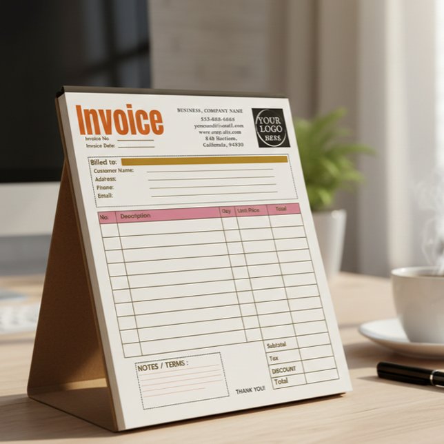 Bloc-note Facture de petite entreprise à logo personnalisé R (Créateur téléchargé)