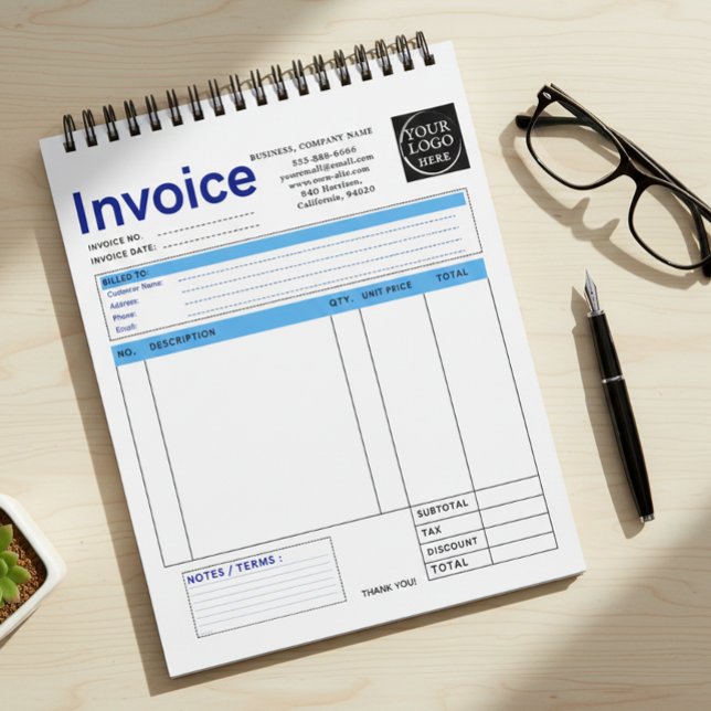 Bloc-note Facture de petite entreprise à logo personnalisé R (Créateur téléchargé)