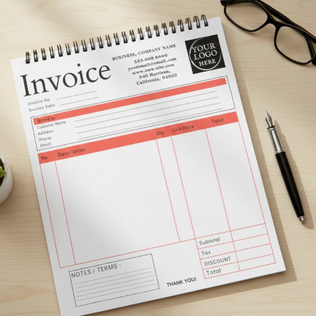 Bloc-note Facture de petite entreprise à logo personnalisé R (Créateur téléchargé)