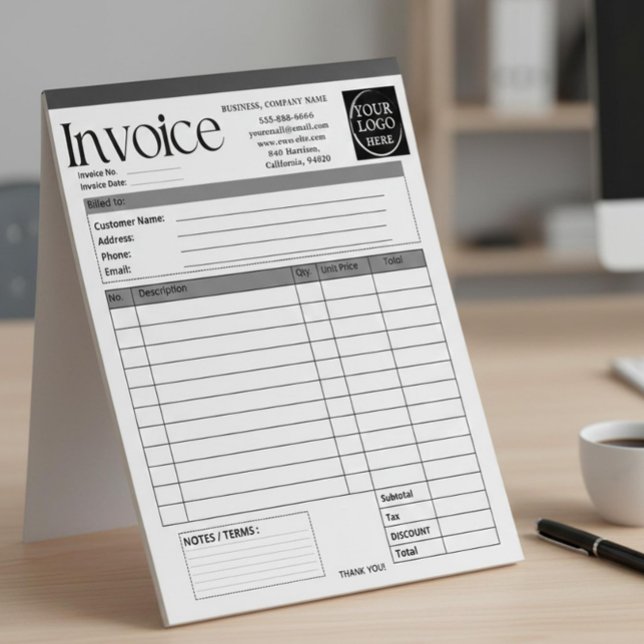 Bloc-note Facture de petite entreprise avec logo personnalis (Créateur téléchargé)