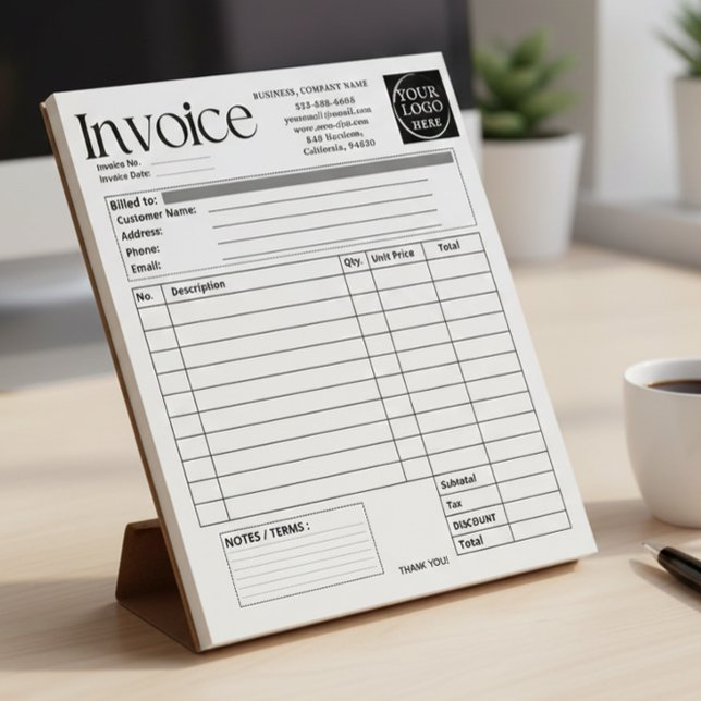 Bloc-note Facture de petite entreprise avec logo personnalis (Créateur téléchargé)