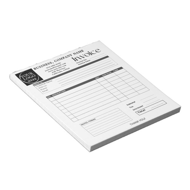 Bloc-note Facture de petite entreprise avec logo personnalis (Incliné)