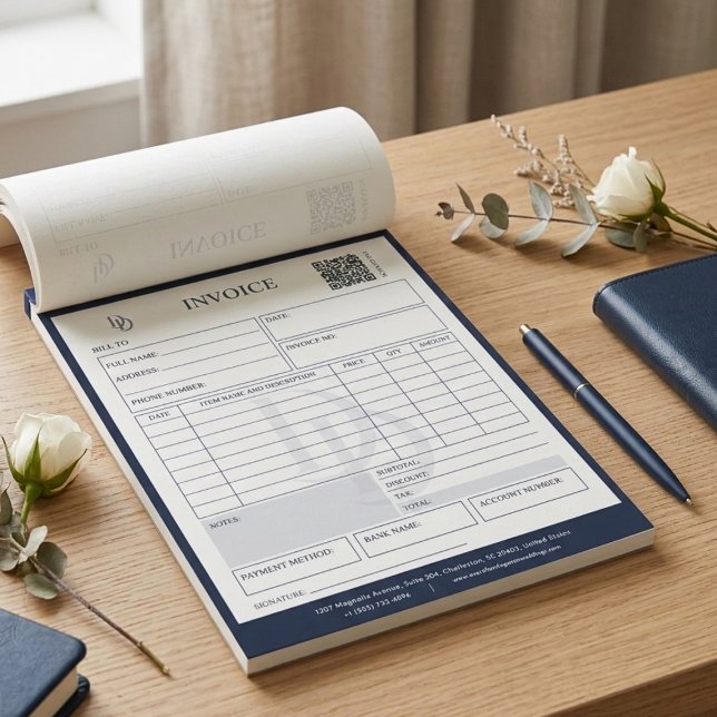 Bloc-note Facture de Planificateur de Mariage Moderne Person (Custom Modern Navy Wedding Planner Invoice Billing Notepad)