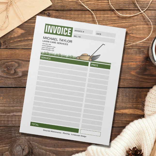 Bloc-note Facture de réception d'entreprise de remorquage de (LAWN CARE INVOICE FORM)
