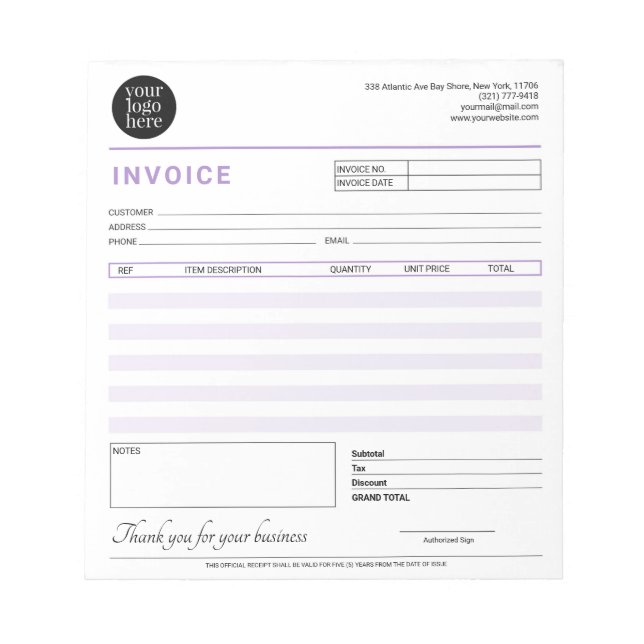 Bloc-note Facture de vente de reçu de petite entreprise mode (Devant)