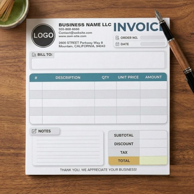 Bloc-note Facture de vente imprimable pour entreprise | Logo (editable business sales invoice template)