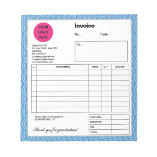 Bloc-note Facture d'entreprise Pastel Blue Wave Company