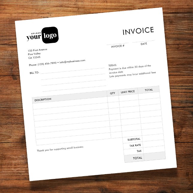 Bloc-note Facture personnalisée avec logo minimaliste simple (Créateur téléchargé)