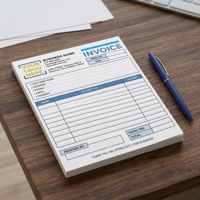 Bloc-note Facture professionnelle, reçu de vente, logo d'ent (professional corporate invoice receipt book template)