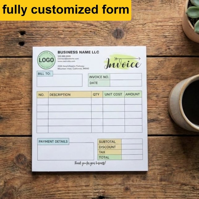 Bloc-note Facture sur mesure avec logo | Petite Entreprise (add your logo invoice pad)