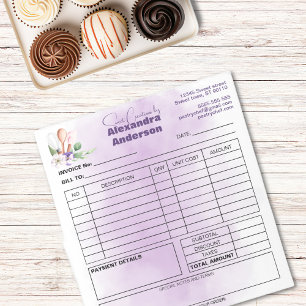 Bloc-note Facturer Pâtisserie Chef Purple Floral Aquarelle