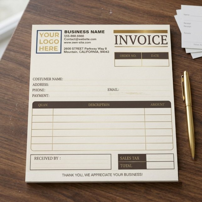 Bloc-note Factures de vente imprimables personnalisées | Log (sales invoices Business Logo Notepad for small business )