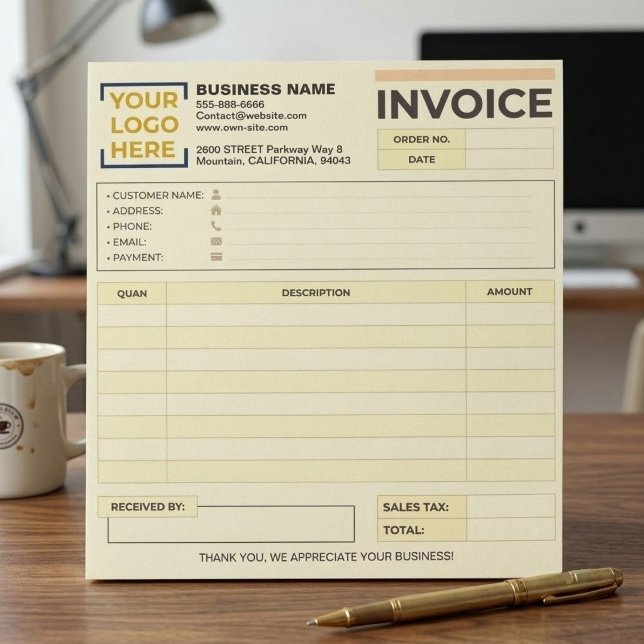 Bloc-note Factures de vente imprimables personnalisées | Log (printable Sales Receipt invoices / blank invoice Template / business Form)
