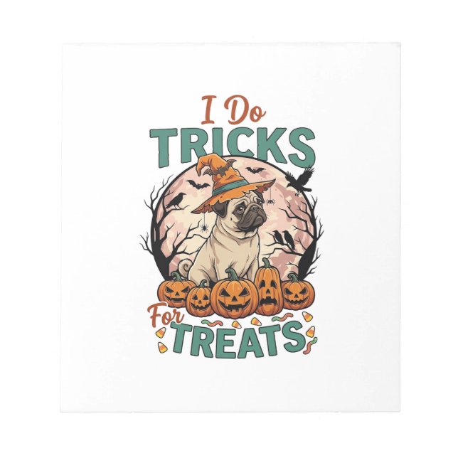 Bloc-note Faire des tours friandises Halloween Pug Sorcière  (Devant)