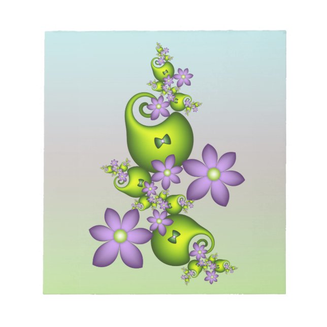 Bloc-note Fantaisie florale fleurs lilas formes vertes fract (Devant)